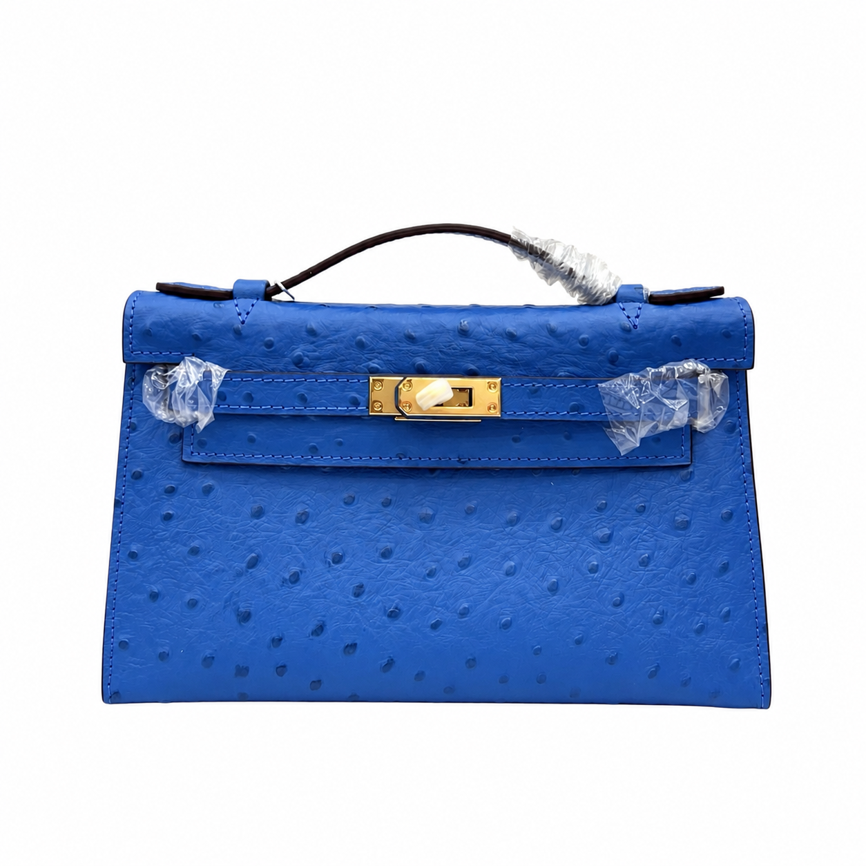 Mini Kelly Sellier 22cm Bleu Electrique Ostrich Leather Gold Hardware Women Mini Handbag