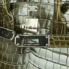 Birkin 35 Bag Vert Veronese Porosus Crocodile Palladium Hardware