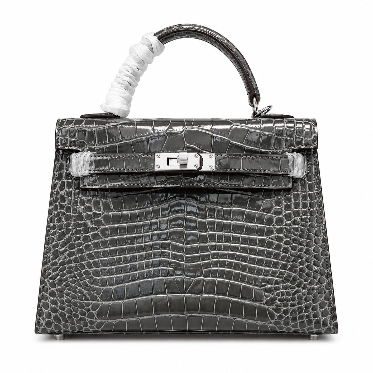 Kelly Sellier 22 Étoupe Shiny Alligator Silver Hardware