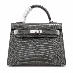 Kelly Sellier 22 Étoupe Shiny Alligator Silver Hardware