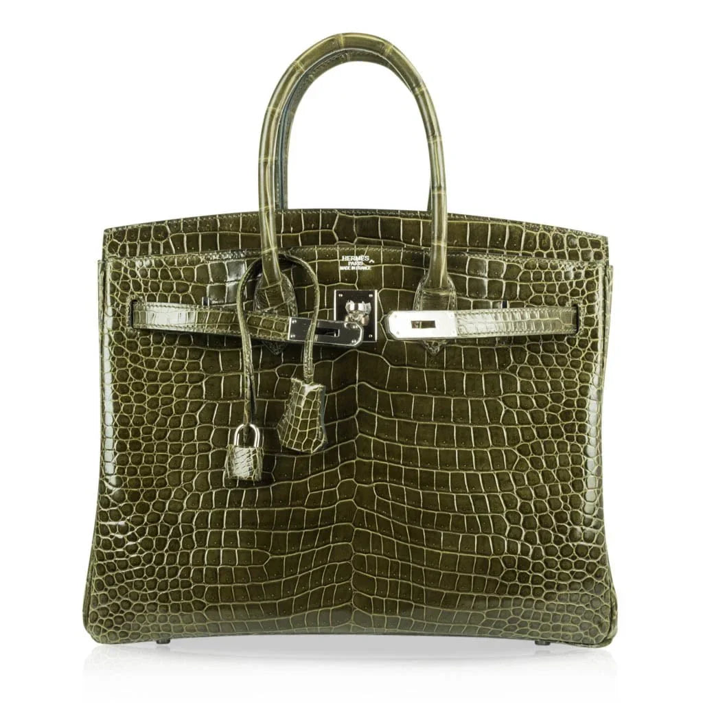 Birkin 35 Bag Vert Veronese Porosus Crocodile Palladium Hardware