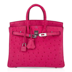 Birkin 25 Rose Tyrien Ostrich Bag Palladium Hardware