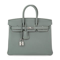 Birkin 25 Bag Vert Amande Togo Palladium Hardware