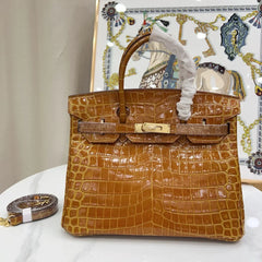 Birkin Shiny Niloticus Crocodile Cowhide Leather Gold Hardware