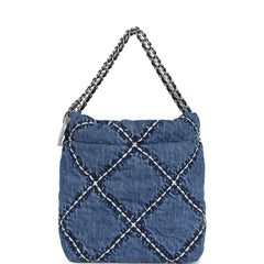 Chanel Mini 22 Bag Blue Stitched Denim Silver Hardware