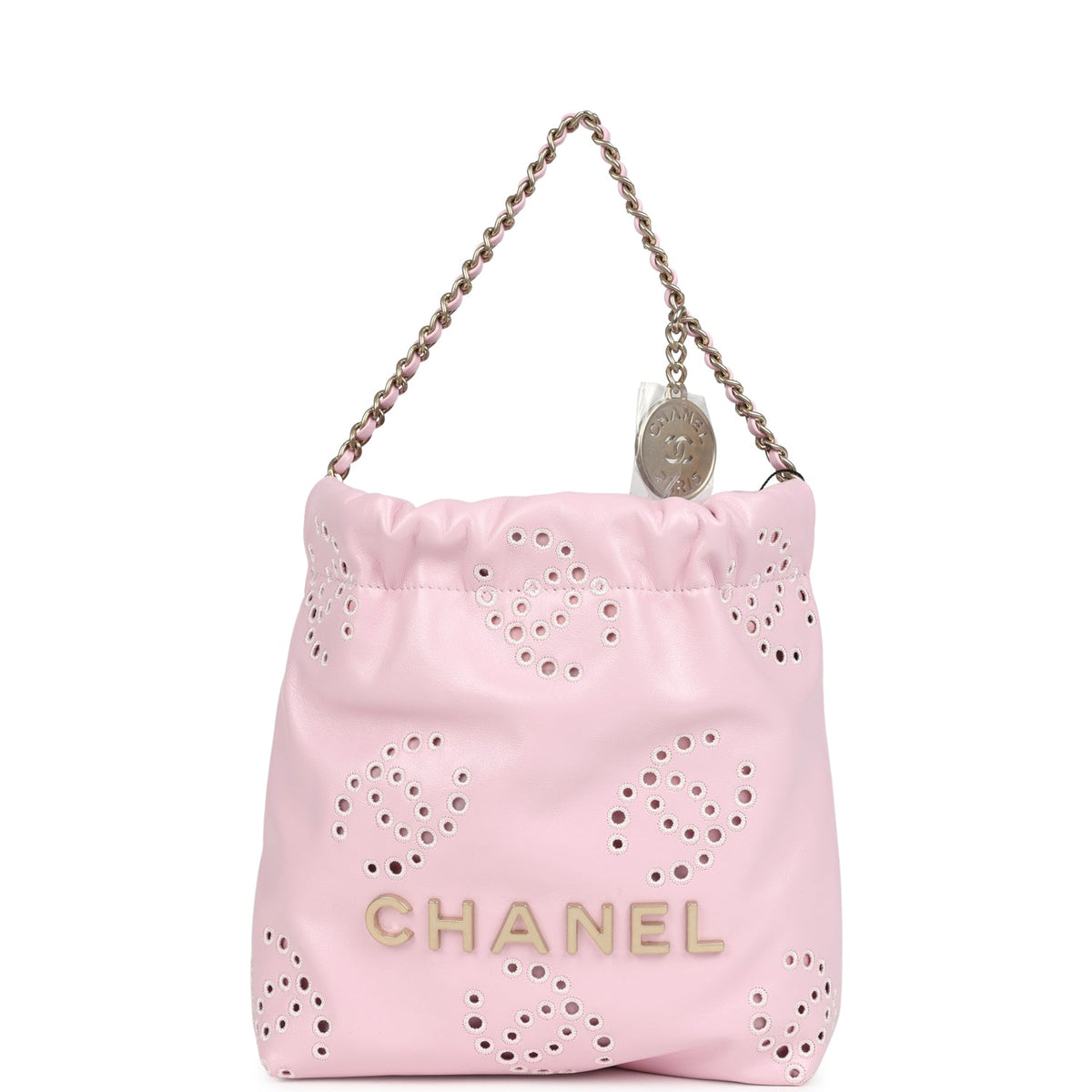 Chanel Mini 22 Bag Pink Shiny Calfskin Brushed Gold Hardware