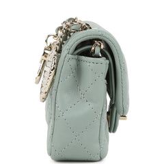 Chanel Nano Classic Double Flap Bag Charm Dark Green Lambskin Light Gold Hardware