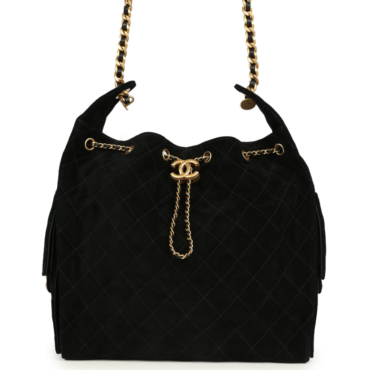 Chanel Medium 25 Hobo Bag Black Suede Antique Gold Hardware