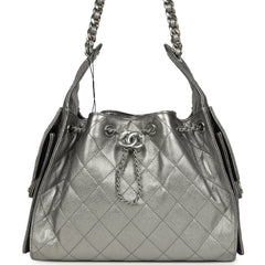 Chanel Small 25 Hobo Bag Metallic Anthracite Caviar Silver Hardware