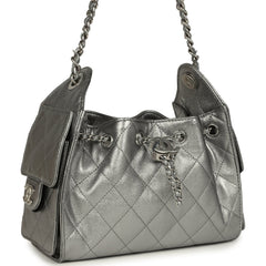 Chanel Mini 25 Hobo Bag Anthracite Metallic Caviar Silver Hardware