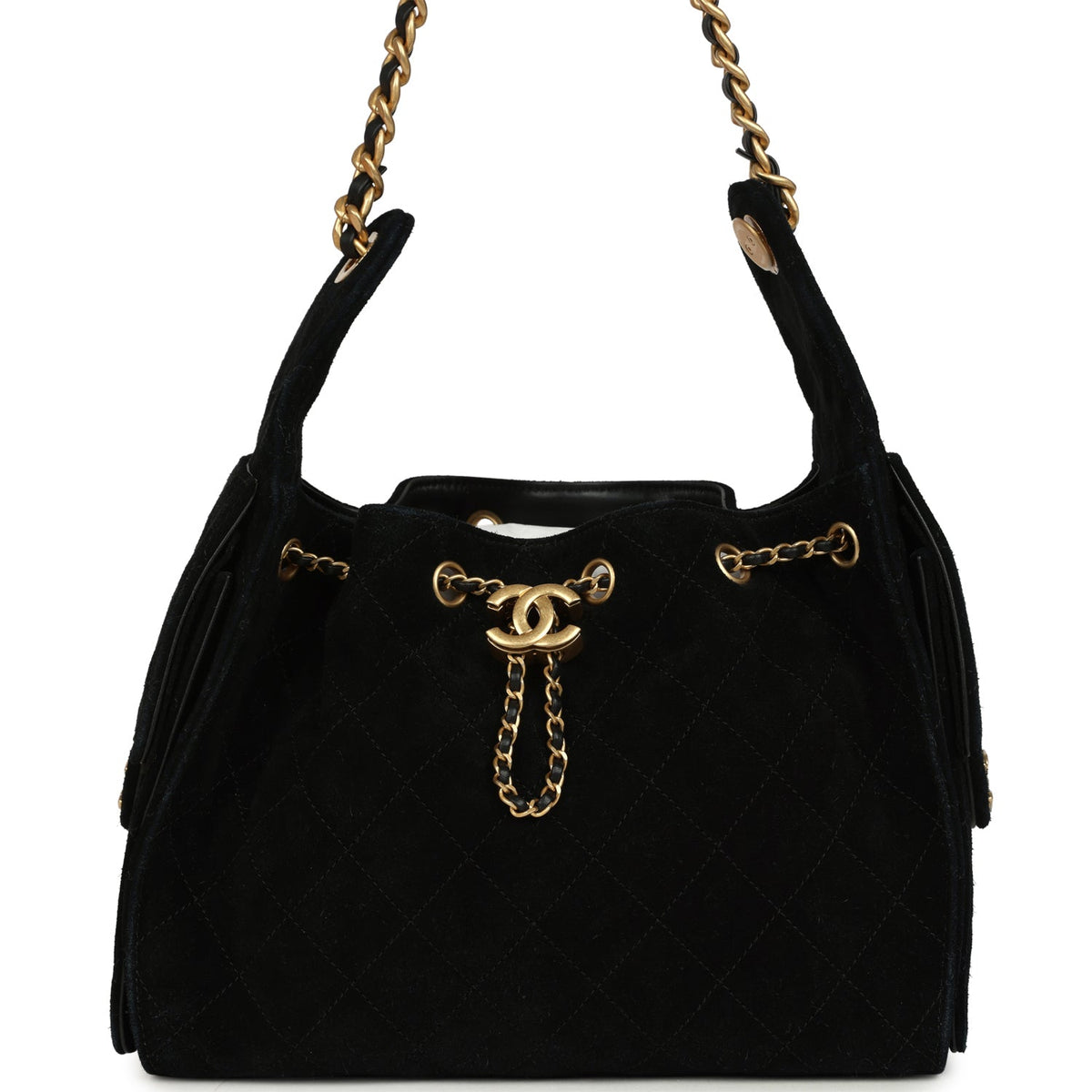 Chanel Small 25 Hobo Bag Black Suede Antique Gold Hardware