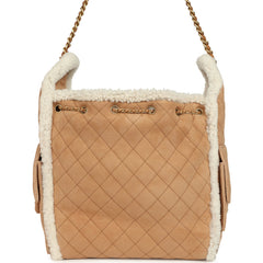 Chanel Medium 25 Hobo Bag Beige Suede and White Shearling Antique Gold Hardware