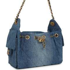 Chanel Mini 25 Hobo Bag Blue Washed Denim Antique Gold Hardware