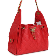 Chanel Small 25 Hobo Bag Dark Red Caviar Antique Gold Hardware