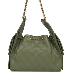 Chanel Small 25 Hobo Bag Green Caviar Antique Gold Hardware