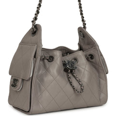 Chanel Mini 25 Hobo Bag Dark Grey Caviar Aged Ruthenium Hardware