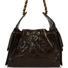 Chanel Small 25 Hobo Bag Khaki Shiny Aged Crumpled Calfskin Antique Gold Hardware