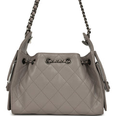 Chanel Mini 25 Hobo Bag Dark Grey Caviar Aged Ruthenium Hardware