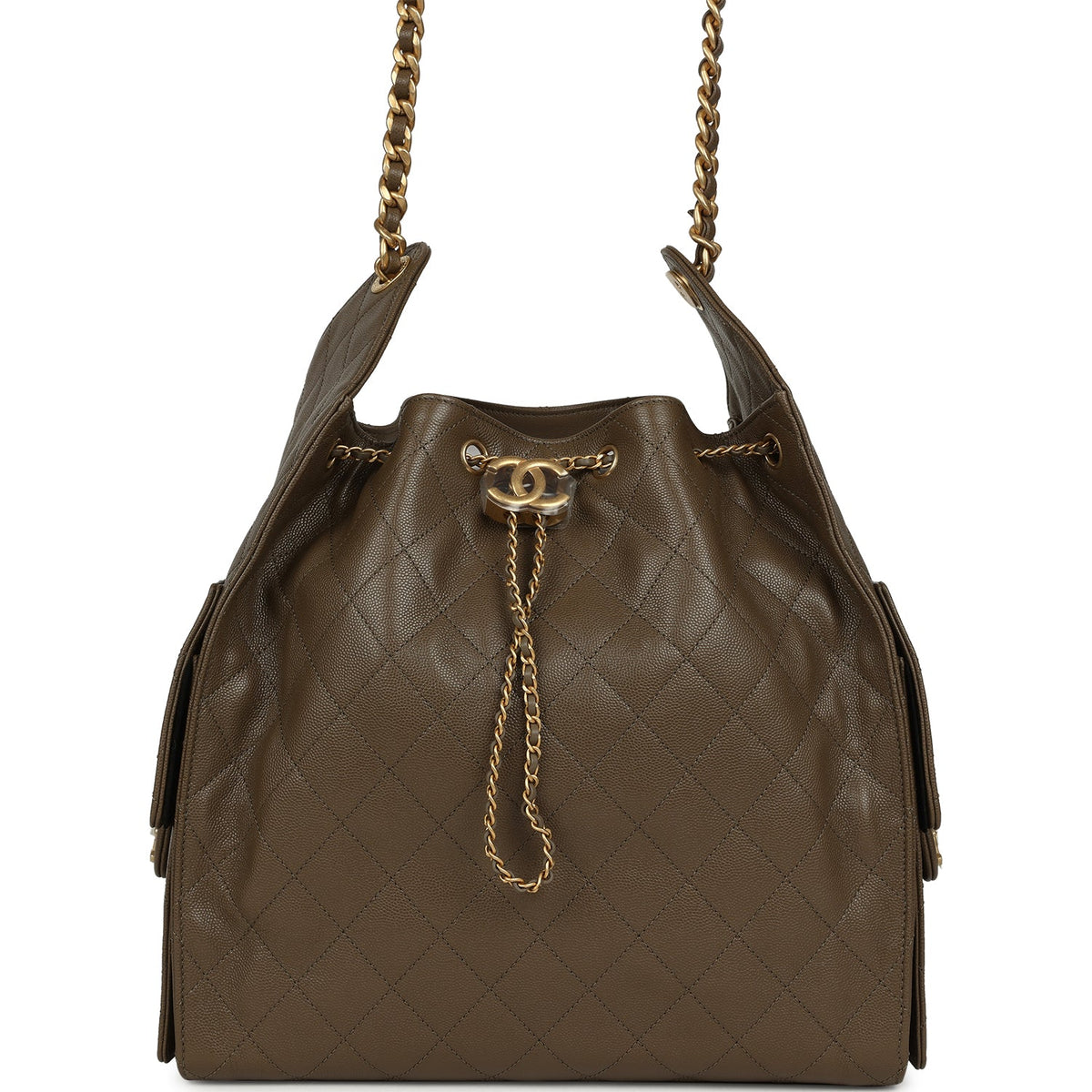 Chanel Medium 25 Hobo Bag Dark Khaki Caviar Antique Gold Hardware