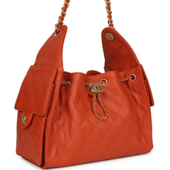 Chanel Small 25 Hobo Bag Dark Orange Caviar Antique Gold Hardware