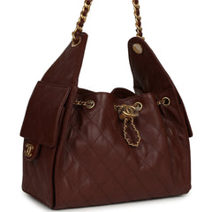 Chanel Small 25 Hobo Bag Brown Caviar Antique Gold Hardware