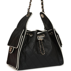 Chanel Small 25 Hobo Bag Black and White Calfskin Light Gold Hardware