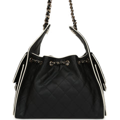 Chanel Small 25 Hobo Bag Black and White Calfskin Light Gold Hardware
