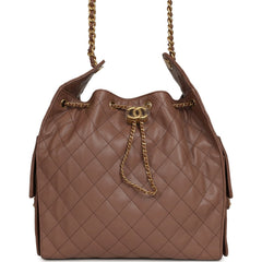 Chanel Medium 25 Hobo Bag Brown Caviar Antique Gold Hardware