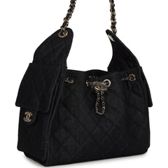 Chanel Small 25 Hobo Bag Dark Blue Denim Light Gold Hardware