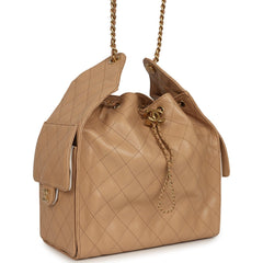 Chanel Medium 25 Hobo Bag Beige Caviar Antique Gold Hardware