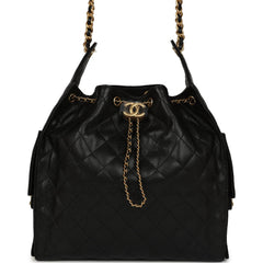 Chanel Medium 25 Hobo Bag Black Caviar Antique Gold Hardware