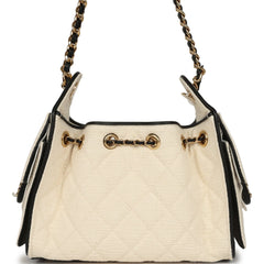 Chanel Mini 25 Hobo Bag Ecru Canvas and Black Calfskin Gold Hardware
