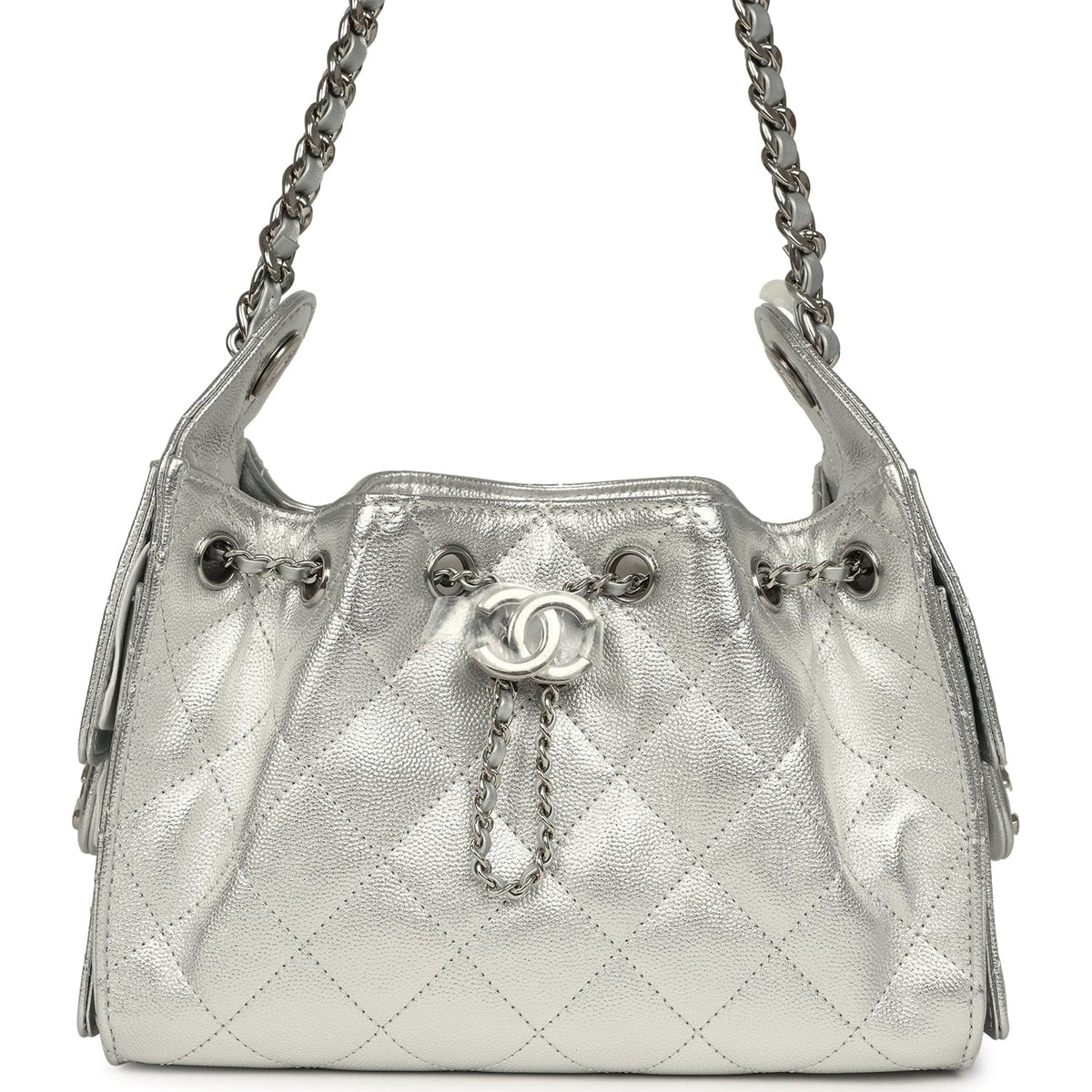 Chanel Mini 25 Hobo Bag Metallic Silver Caviar Silver Hardware