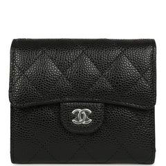 Chanel Small Classic Flap Wallet Black Shiny Caviar Silver Hardware