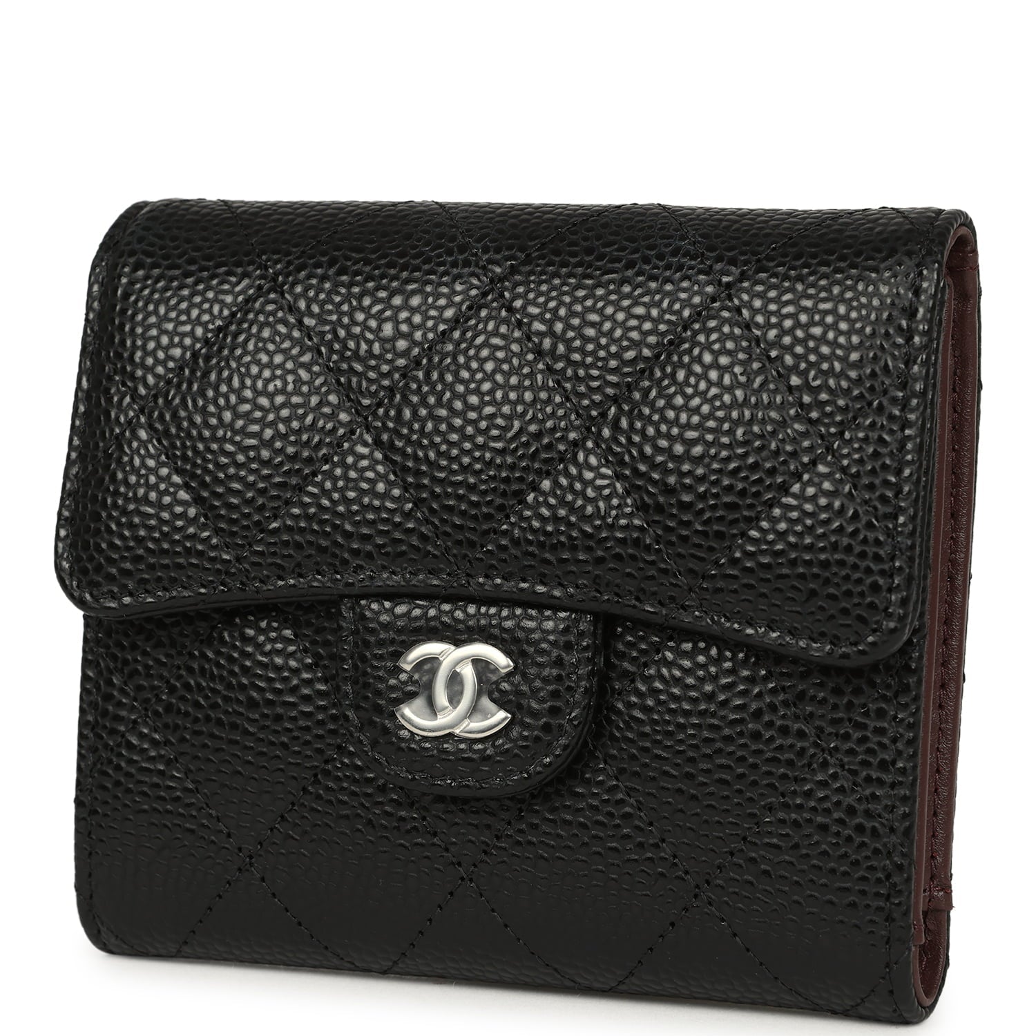Chanel Small Classic Flap Wallet Black Shiny Caviar Silver Hardware