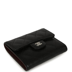 Chanel Small Classic Flap Wallet Black Shiny Caviar Silver Hardware