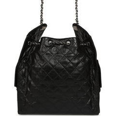 Chanel Medium 25 Hobo Bag Black Shiny Crumpled Calfskin Mixed Silver Hardware