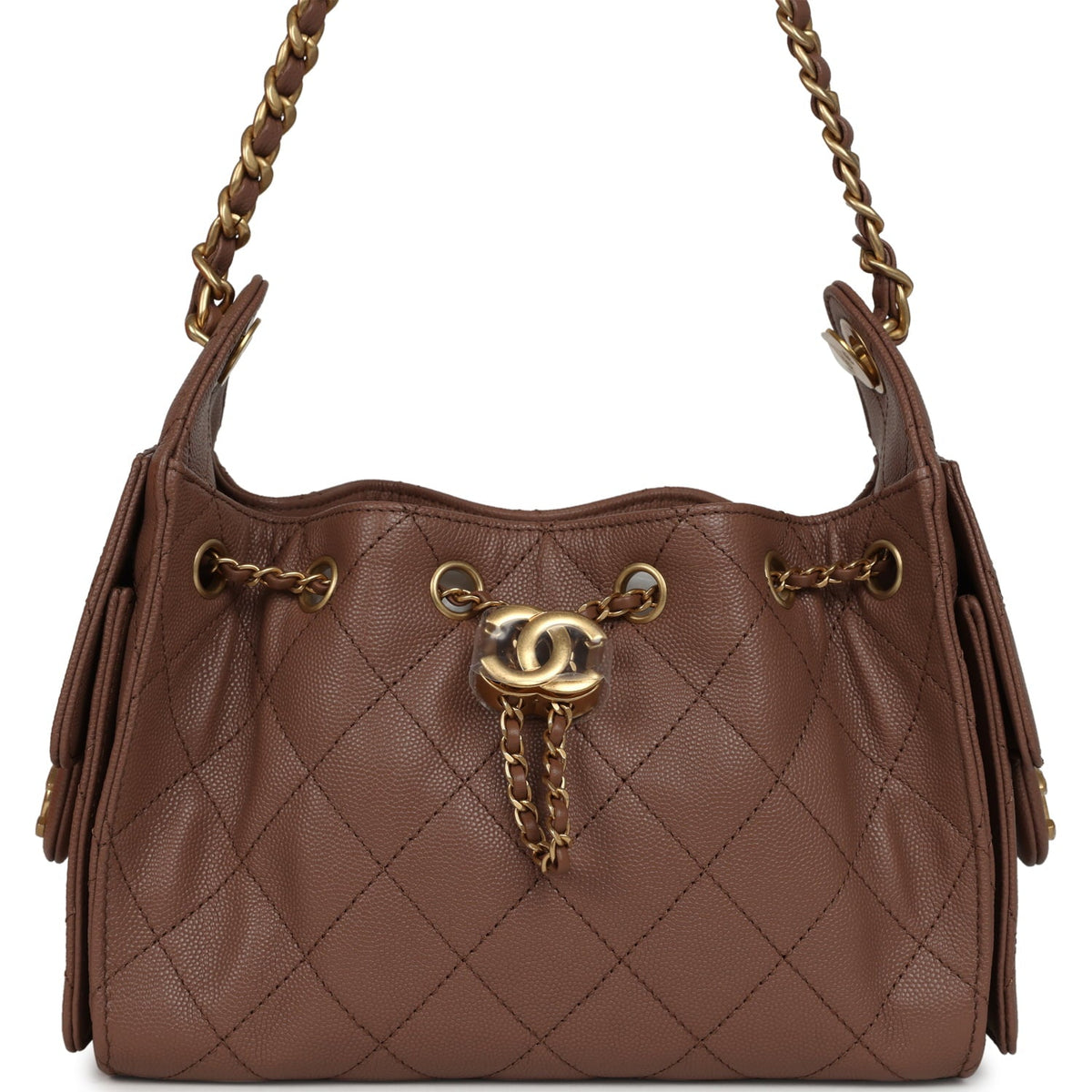 Chanel Mini 25 Hobo Bag Brown Caviar Antique Gold Hardware