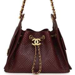 Chanel Mini 25 Hobo Bag Dark Burgundy Perforated Calfskin Antique Gold Hardware