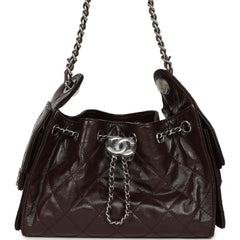 Chanel Mini 25 Hobo Bag Dark Brown Shiny Crumpled Calfskin Silver Hardware