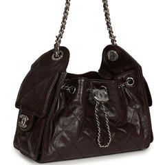 Chanel Mini 25 Hobo Bag Dark Brown Shiny Crumpled Calfskin Silver Hardware