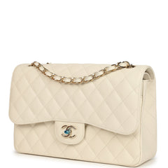 Chanel Jumbo Classic Double Flap Bag Cream Caviar Gold Hardware
