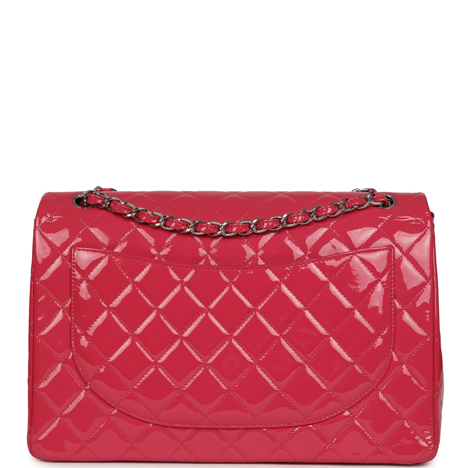 Pre-owned Chanel Maxi Classic Double Flap Bag Dark Pink Patent Silver Hardware