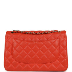 Pre-owned Chanel Jumbo Classic Double Flap Bag Dark Orange Shiny Caviar Light Gold Hardware