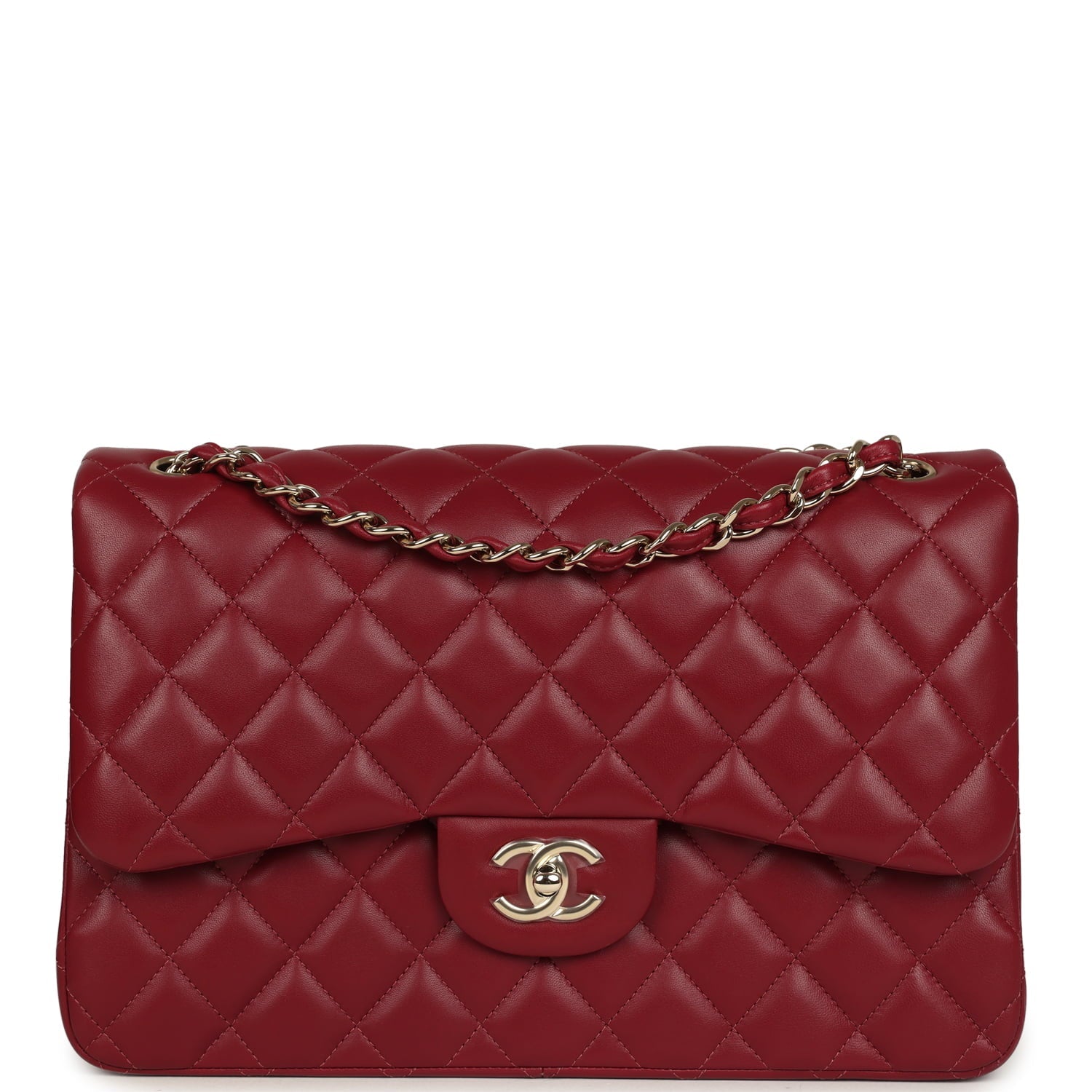Pre-owned Chanel Jumbo Classic Double Flap Bag Burgundy Lambskin Light Gold Hardware