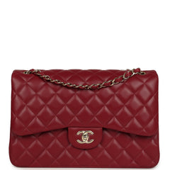 Pre-owned Chanel Jumbo Classic Double Flap Bag Burgundy Lambskin Light Gold Hardware