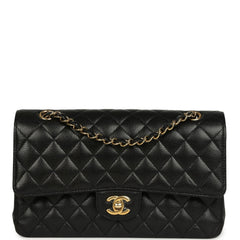 Pre-owned Chanel Medium Classic Double Flap Black Caviar Gold Hardware