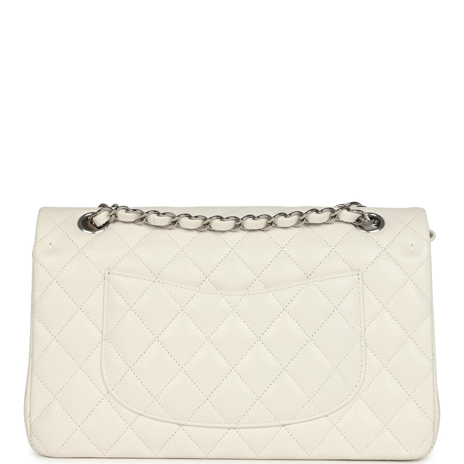 Pre-owned Chanel Medium Classic Double Flap White Shiny Caviar Silver Hardware