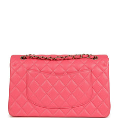 Pre-owned Chanel Medium Classic Double Flap Bag Dark Pink Shiny Caviar Gold Hardware