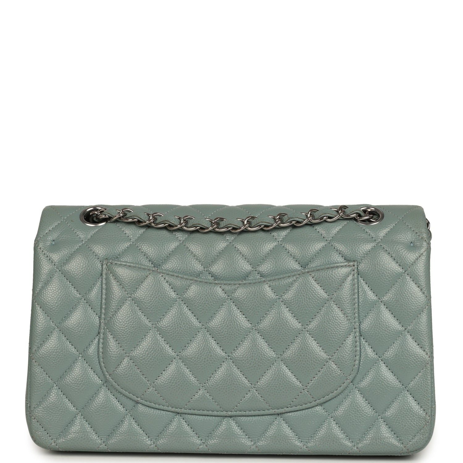 Pre-owned Chanel Medium Classic Double Flap Bag Blue Shiny Caviar Silver Hardware